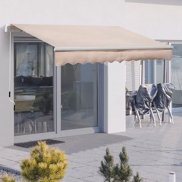Outsunny Aluminium Frame Outdoor Awning with Crank and Folding Arms, Beige, W: 300 cm, D: 200 cm