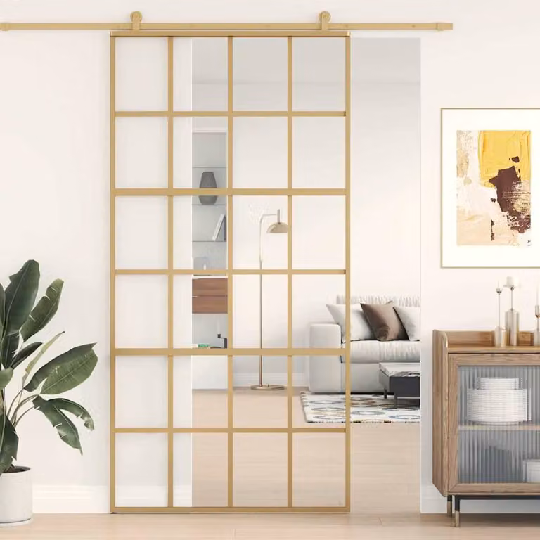 Berkfield Home Modern Sliding Door in Gold with Clear ESG Glass and Aluminium, W: 102.5 cm, H: 205 cm