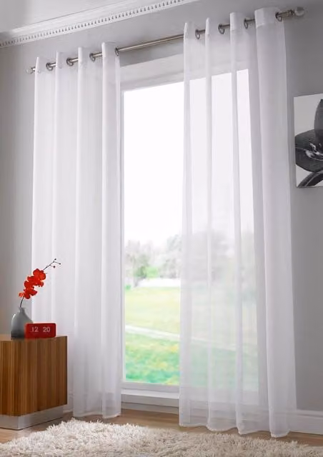 Terrys Plain White Transparent Single Voile Fabric Panel Curtain