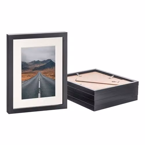 Nicola Spring Black Rectangular Photo Frames with Glass Aperture, Pack of 5 – 1