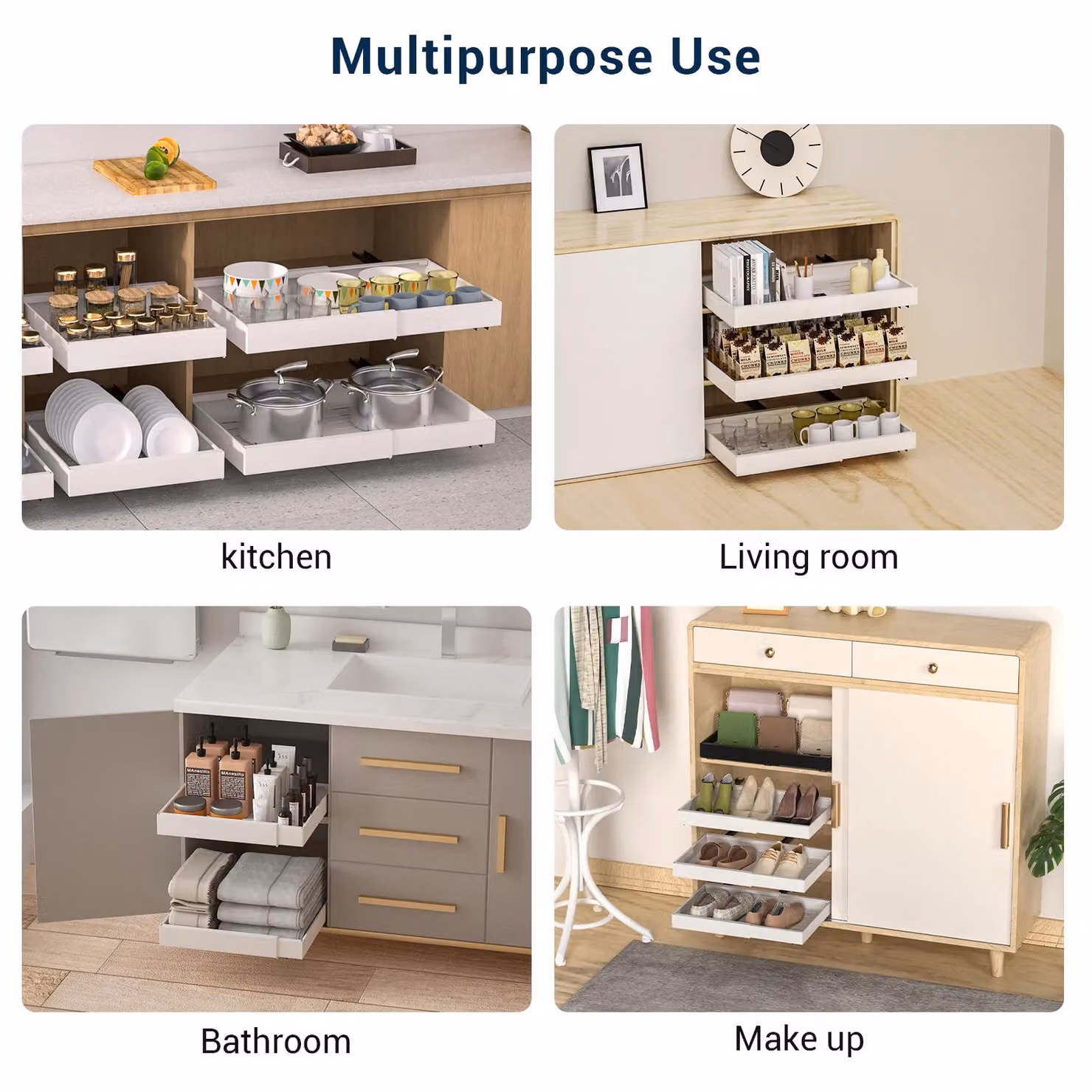 Blylund Adjustable Slide Out Cabinet Drawer Organiser, 2 Pack, White – 7
