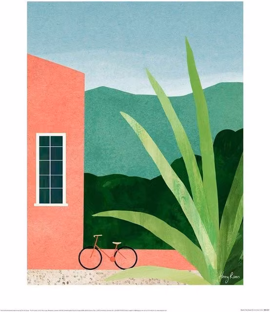 Henry Rivers Bicycle Pink House Print Paper Poster in Multicolour, W: 40 cm, H: 30 cm, D: 0.21 cm