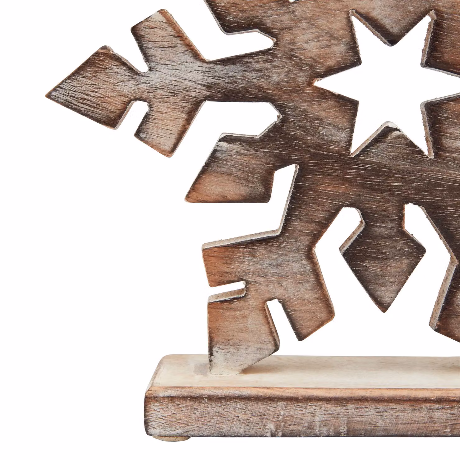 Love Lace White Wash Collection Rustic Wooden Snowflake Hanging Pendant Decoration in Brown and White – 3