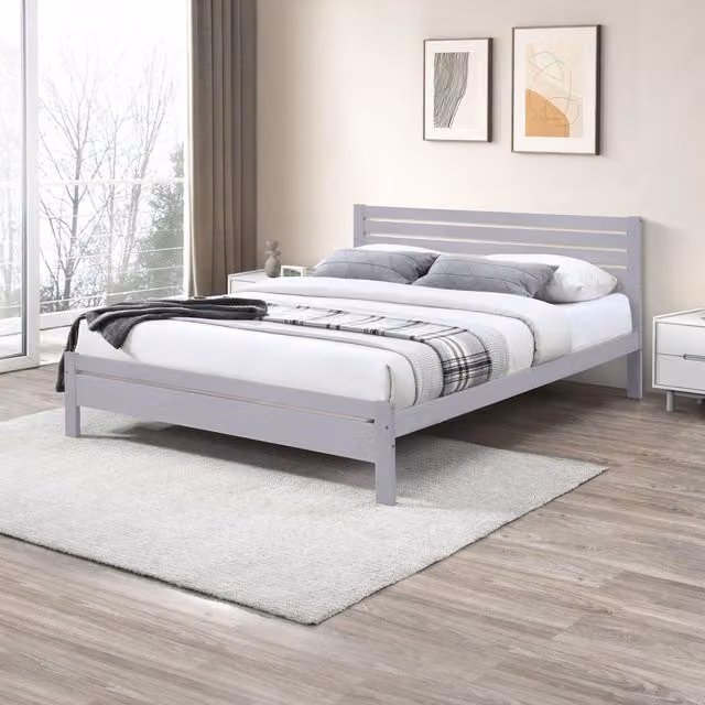 FurnitureboxUK Dylan King Size Bed Frame in Light Grey Solid Rubber Wood, W/D/H: 180 x 200 cm