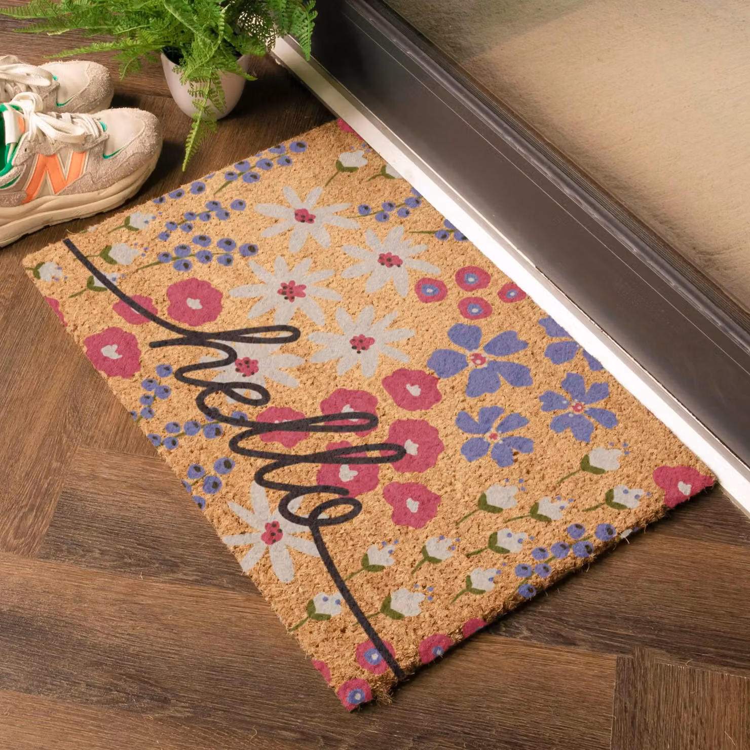 Artsy Mats Hello Scribbly Floral Coir Doormat in Brown and Multicolour, W: 60 cm, D: 40 cm – 2