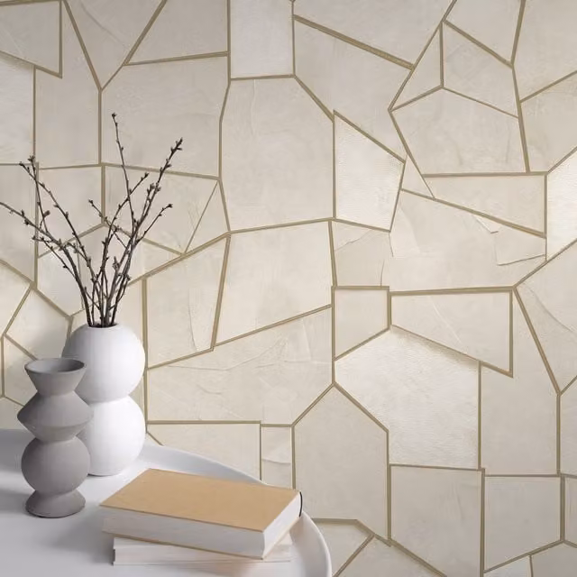 Erismann Mosaique Natural Abstract Geometric Vinyl Roll in Gold and Beige