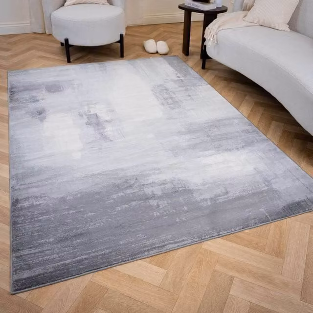 THE RUGS Elaris Stain Resistant Abstract Distressed Living Room Area Rug in Grey, W: 160 cm, D: 230 cm