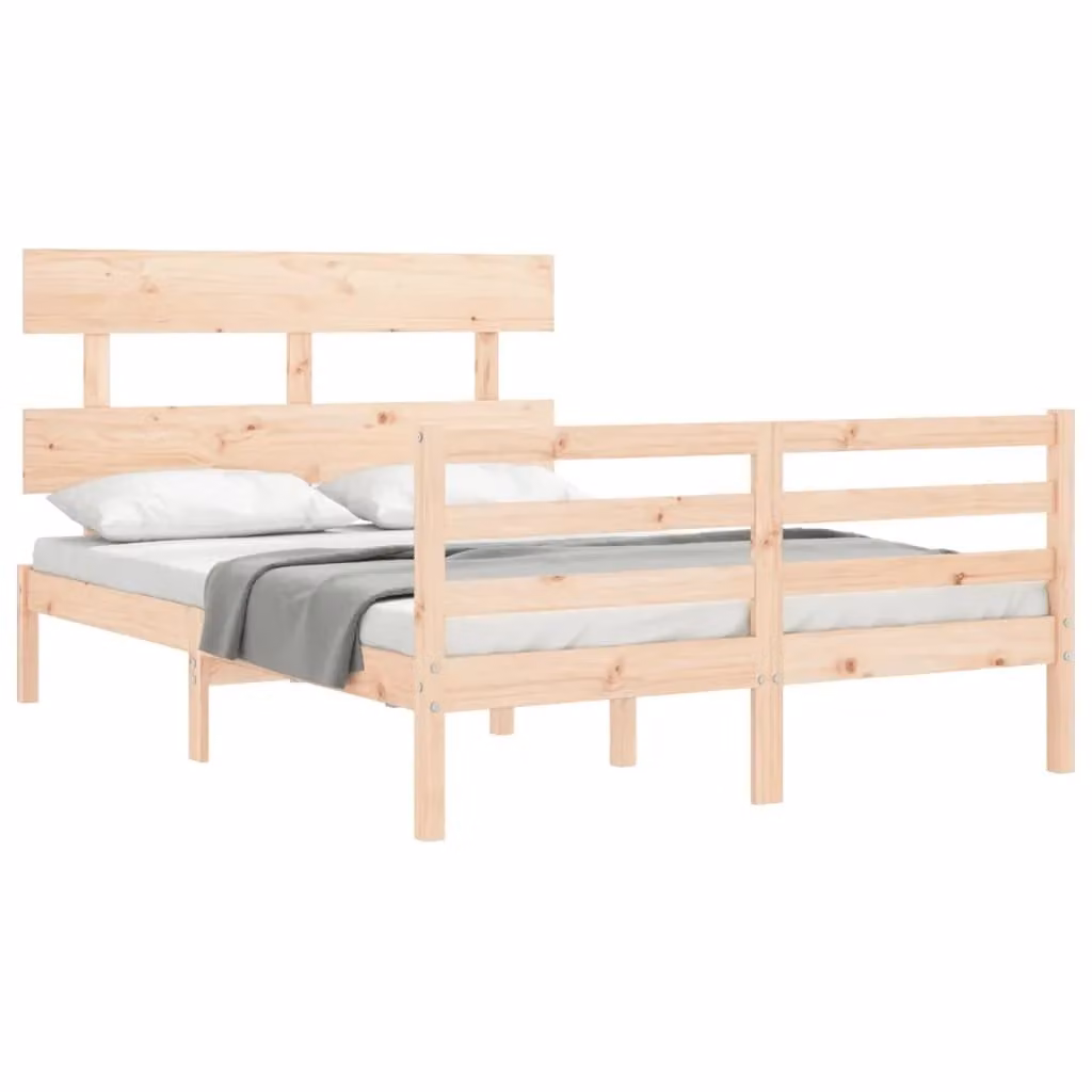 Berkfield Home Small Double Bed Frame with Headboard in Brown Solid Pine Wood, W/D/H: 120 x 200 cm – 2