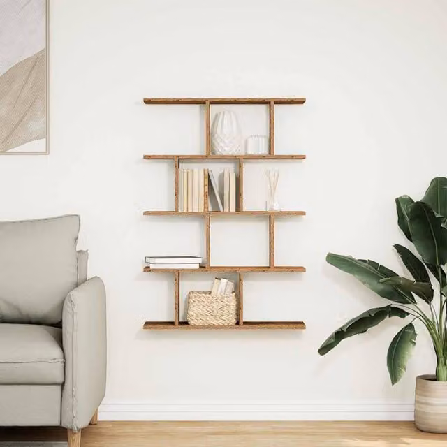 Berkfield Home Wall Mounted 12 Compartment Cube Shelf in Brown Old Wood Finish