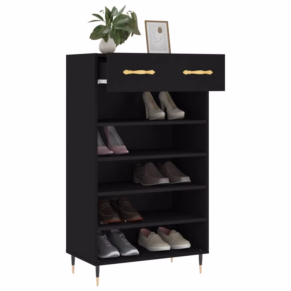 Berkfield Home Modern Black Shoe Cabinet with Hinged Doors and Internal Shelves, W/D/H: 60 x 35 x 105 cm – 4