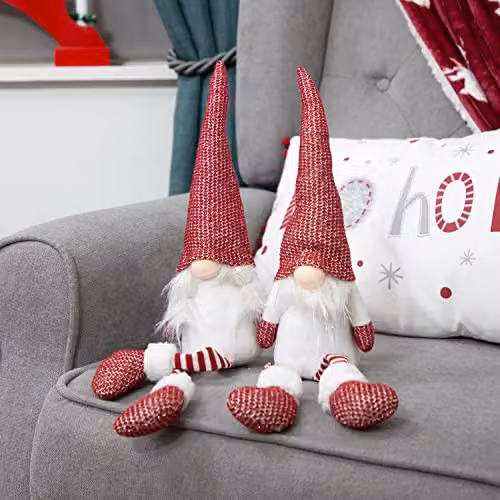 The Christmas Workshop 2-Pack Felt Gnome Ornaments in White and Red – 5