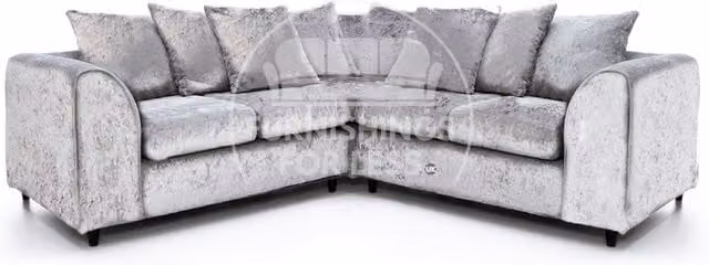 Furnishings For Less UK Crystal 5 Seater L-Shaped Corner Sofa in Silver Crushed Velvet Fabric with Scatter Cushions