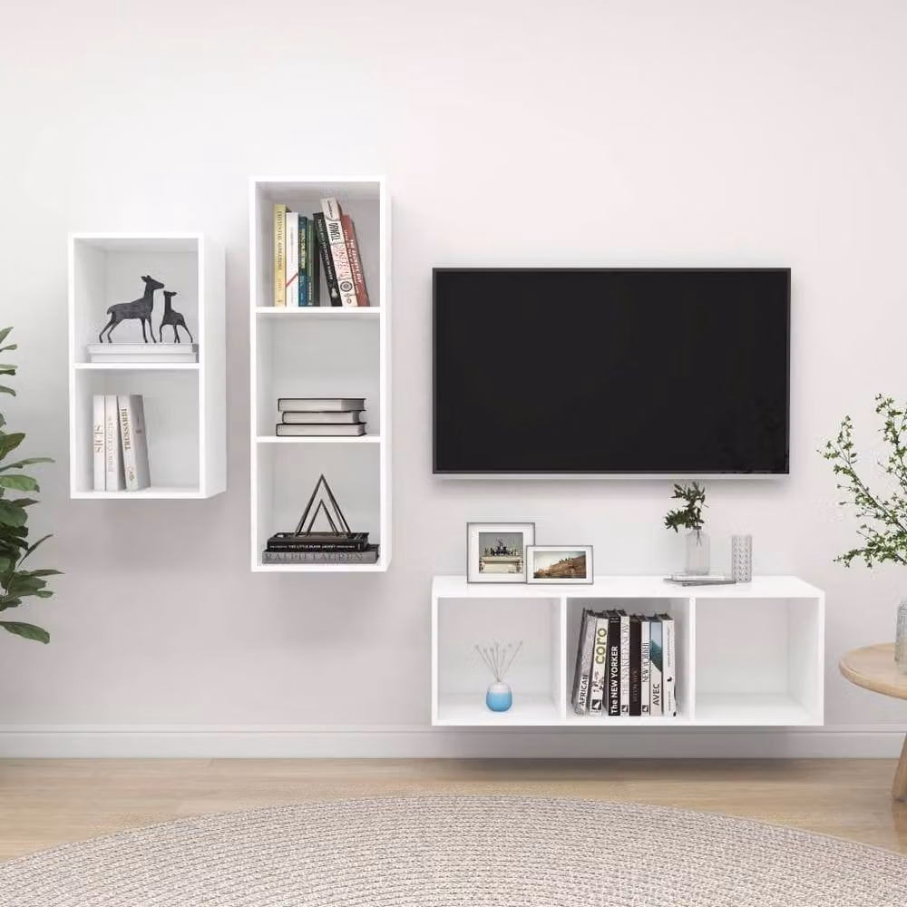 Berkfield Home 3 Piece White Minimalist TV Cabinet Set in Engineered Wood
