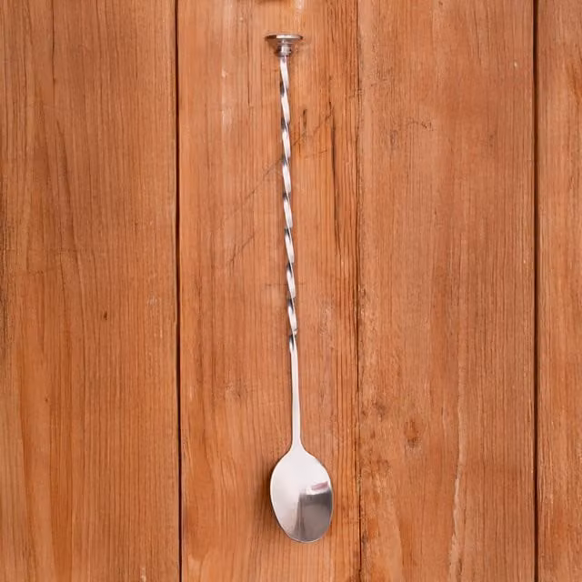 BarCraft Stainless Steel Round Cocktail Mixing Bar Spoon, 28 cm, Silver and Yellow