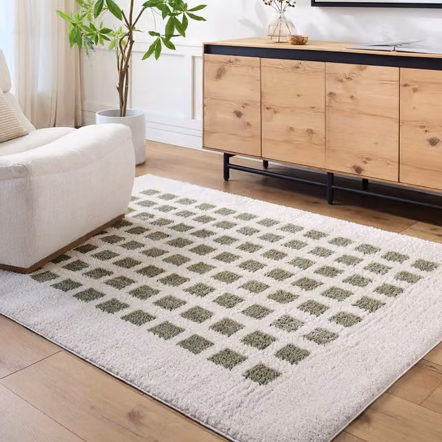Livabliss Fossay Art Deco Machine Woven High Pile Shag Rug, Washable, Beige, Brown, Green and Grey, W: 120 cm, L: 170 cm