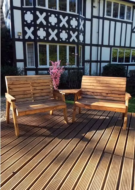 Samuel Alexander Rustic Brown Pine 4 Seater Garden Furniture Set with Angled Tray
