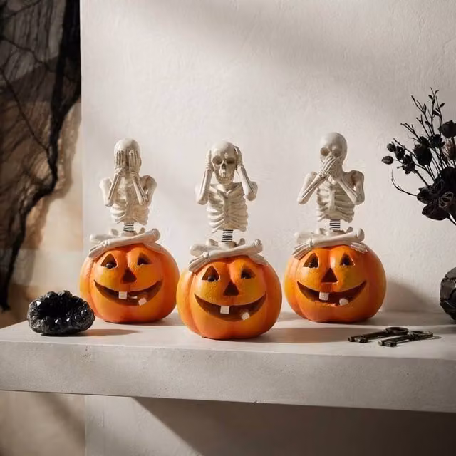 Garden Greatness Quirky Three Wise Skeletons Set, Multicolour Polyresin Tabletop Halloween Decor, 3 Pack