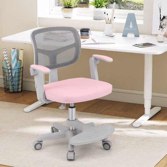 Costway Pink Adjustable Height Childrens Swivel Task Chair with Armrests and Castors – 1