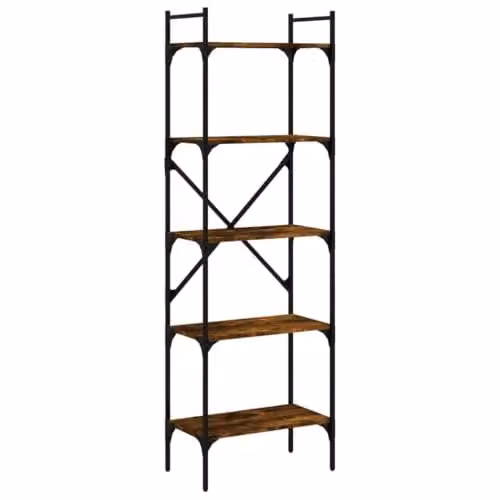 vidaXL 5-Tier Industrial Bookcase in Smoked Oak, W/D/H: 56 x 31.5 x 174 cm
