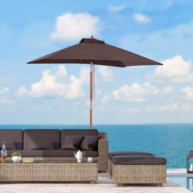 Outsunny Brown Wooden Market Parasol with Polyester Canopy