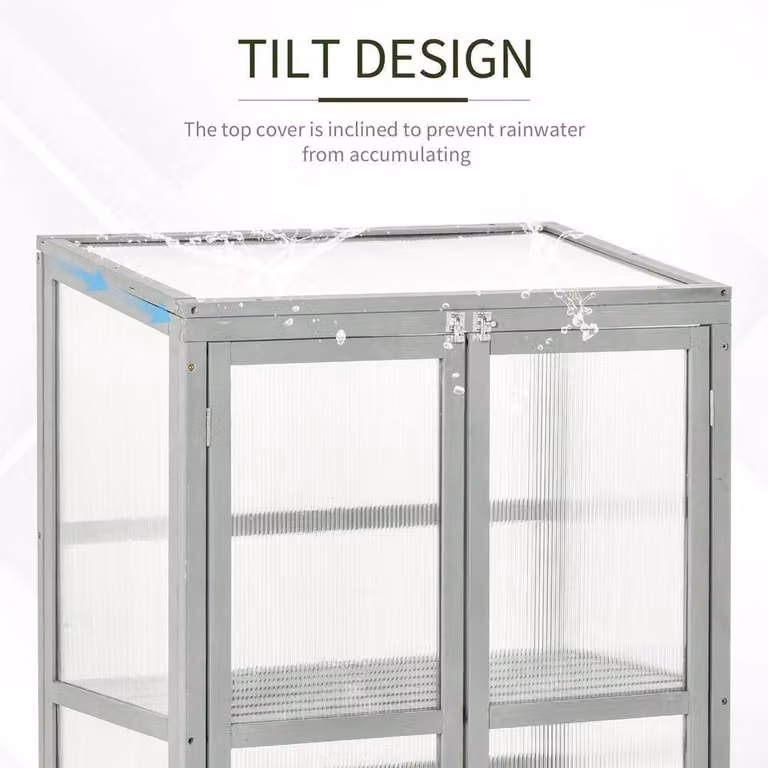 Kelvenix Grey Wood Cold Frame Greenhouse with Polycarbonate Shelving, W/D/H: 100 x 100 x 110 cm