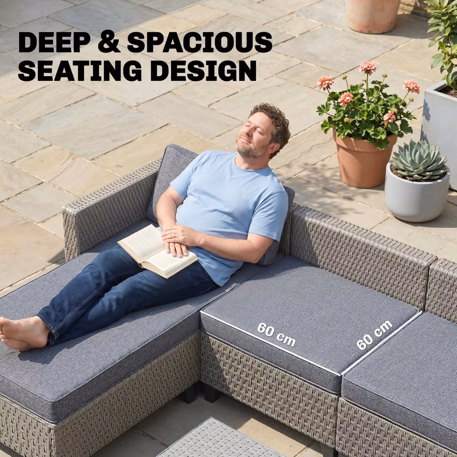 Outsunny 5-Piece L-Shape Rattan Patio Furniture Set in Dark Grey with Corner Sofa, Ottoman, and Coffee Table – 4