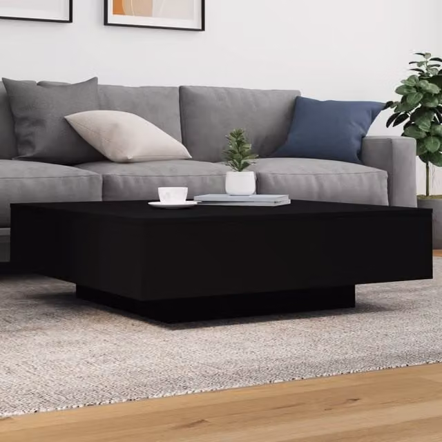 Berkfield Home Modern Square Coffee Table with LED Lights in Black, W/D/H: 100 x 100 x 31 cm – 1