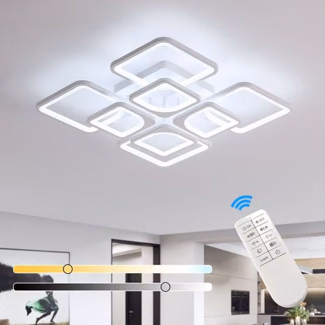 Pheashine Modern 8-Square LED Ceiling Light, 80W Dimmable with Remote Control, White, W/D/H: 60 x 60 x 13 cm