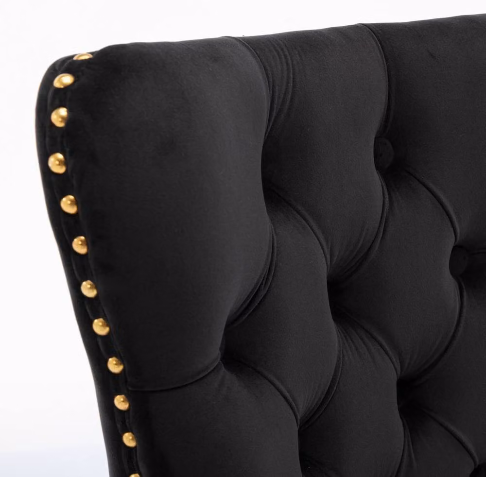 HomeTouch Set of 4 Lux Velvet Dining Chairs with Gold Steel Legs in Black – 3