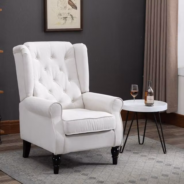 HOMCOM Wingback Armchair with Button Tufting and Armrests in Beige Fabric