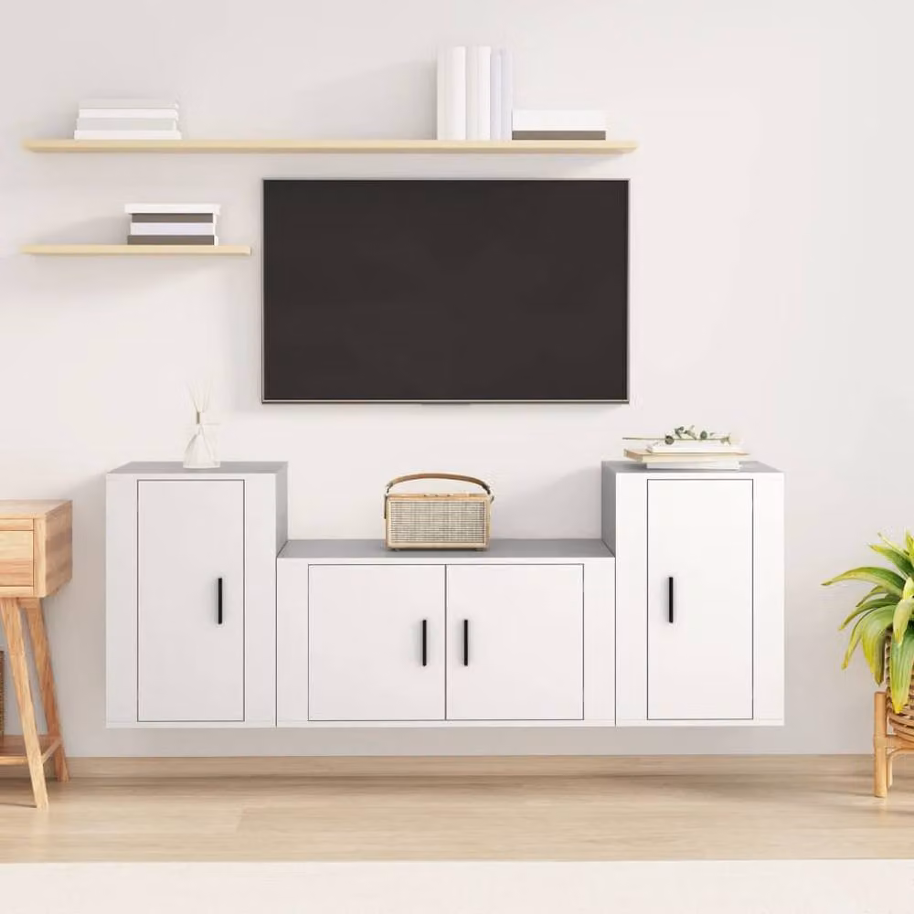 Berkfield Home Classic 3 Piece TV Cabinet Set in White Matt Engineered Wood – 2