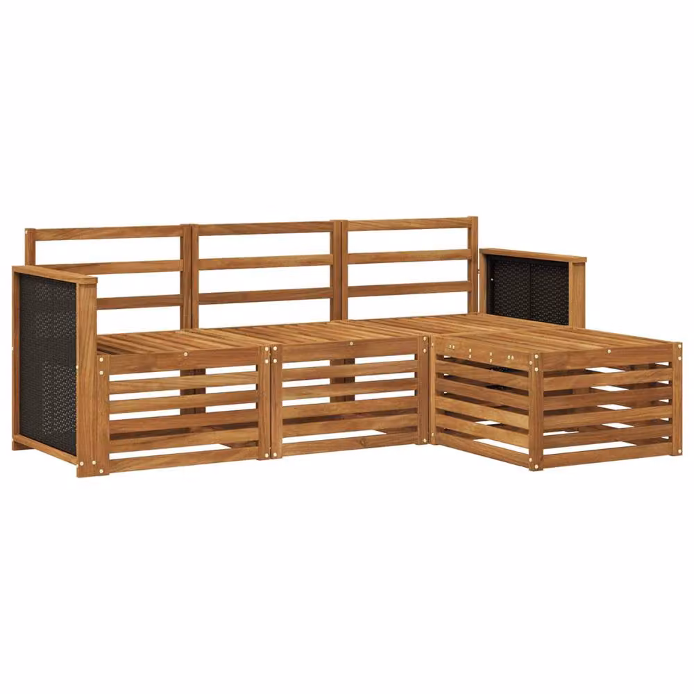 Berkfield Home 4-Piece L-Shape Outdoor Sofa Set in Brown with Treated Acacia Wood Frame and Textilene Fabric – 2