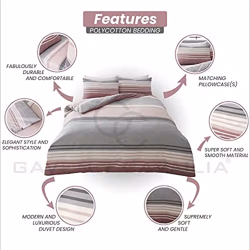 Smart Living Moxie Striped Polycotton Duvet Cover and Pillowcases Set, Pink, W/D/H: 180 x 200 cm, Pillowcases: 50 x 75 cm – 3