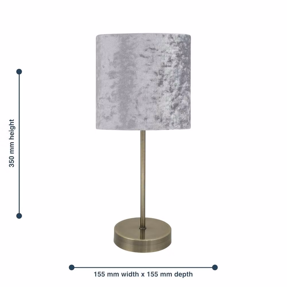 First Choice Lighting Antique Brass Stick Table Lamp with Grey Fabric Shade in Bronze – 3