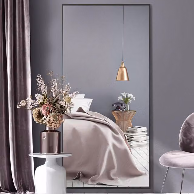 MirrorOutlet Artus Minimalist Black Aluminium Rectangular Hanging Mirror