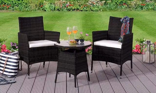Comfy Living Ltd Rattan Garden Bistro Set with Round Table, 2 Chairs and Cover in Black