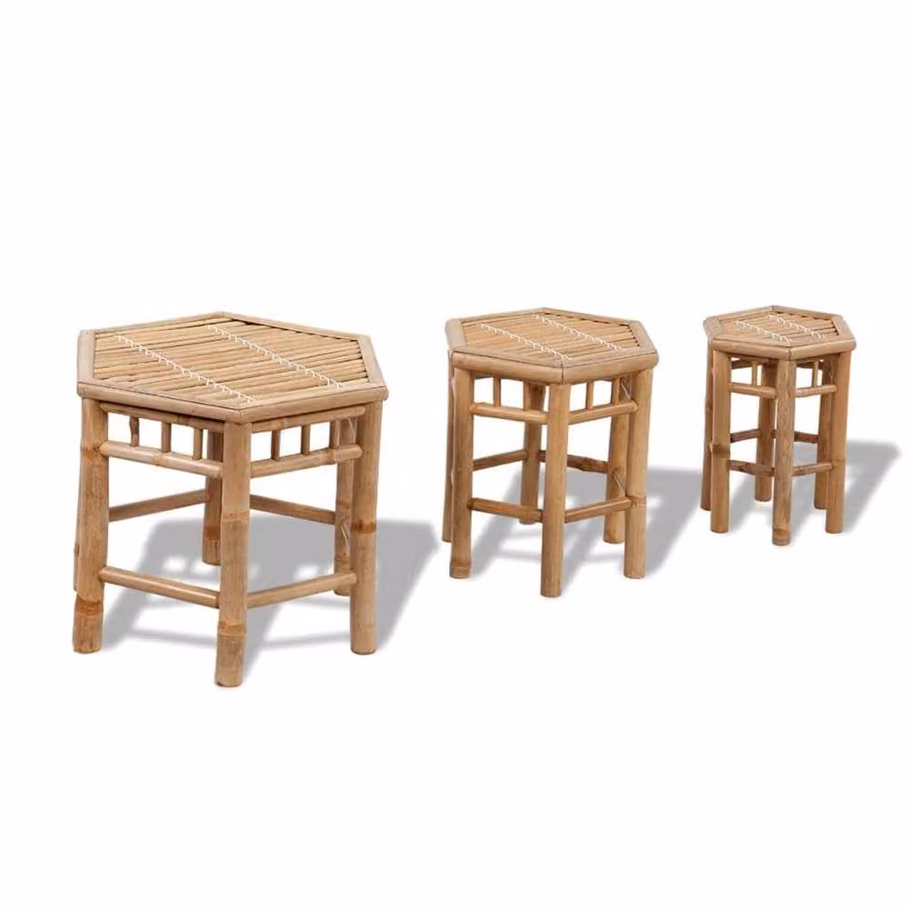 Berkfield Home Set of 3 Stackable Bamboo Garden Stools in Brown