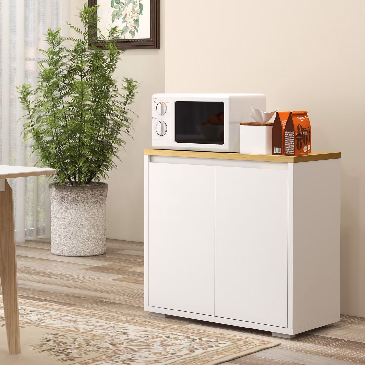 HOMCOM Modern White Kitchen Sideboard Storage Cabinet with Double Doors – 2
