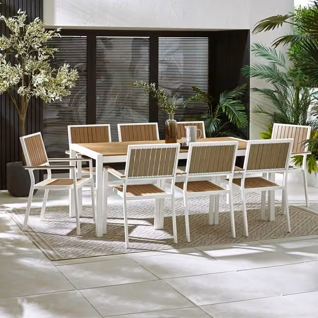 FurnitureboxUK Dubai 8 Seater Outdoor Dining Set with White Wood-Effect Tabletop
