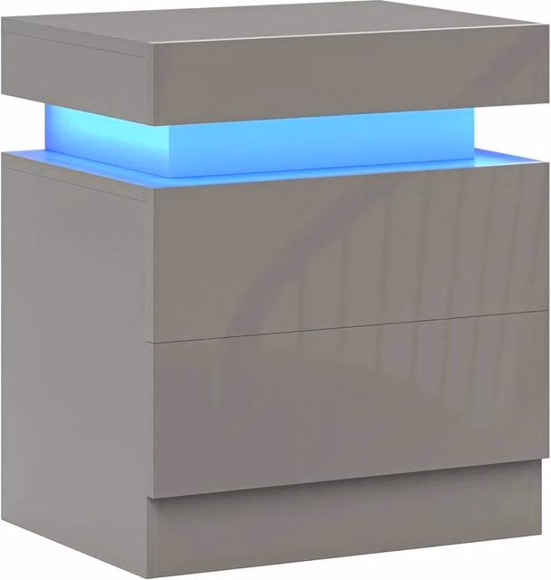 Havendro High Gloss Bedside Table with Integrated LED Light and 2 Drawers, Grey, W: 35 cm, D: 35 cm, H: 52 cm – 1