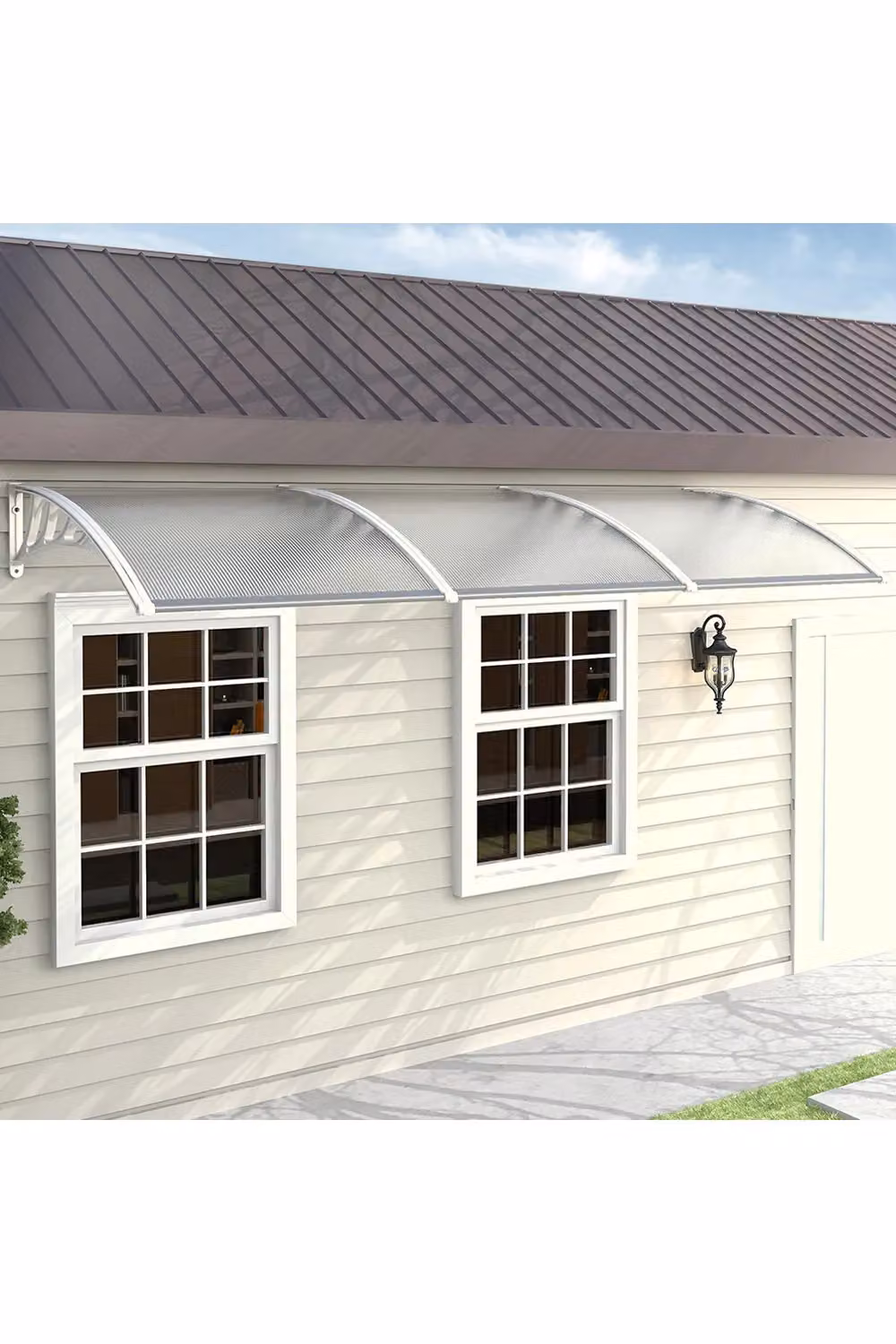 Living and Home White Window and Door Awning Canopy with Plastic Cover and Aluminium Brackets for Porch, Patio or Deck – 2