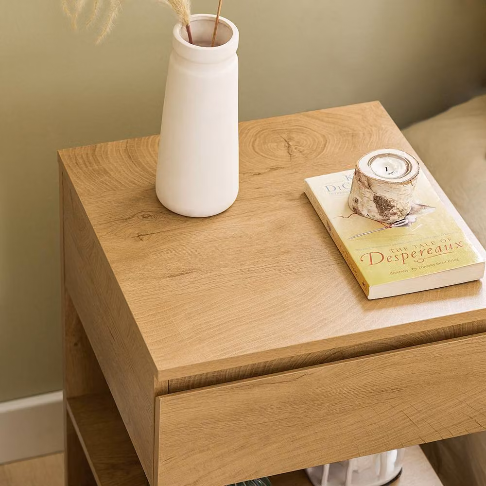 SoBuy Set of 2 Modern Nightstands with 1 Drawer and 2 Shelves in Light Oak, H: 65 cm – 2