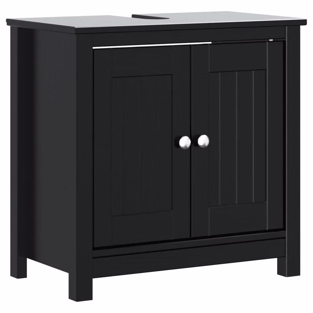 Berkfield Home Beautiful 3 Piece Black Solid Pine Bathroom Furniture Set including Vanity Unit, Tall Cabinet and Mirror Cabinet – 3