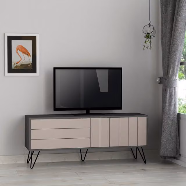 Decortie Picadilly Modern Metal TV Stand in Anthracite Grey and Black