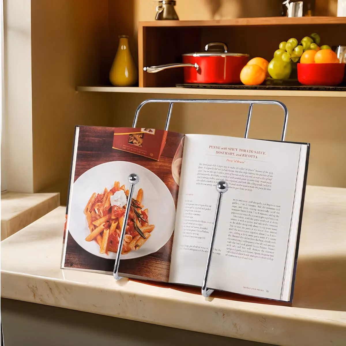 Orsina Reyna Miles Freestanding Chrome Metal Cookbook Stand in Silver – 3