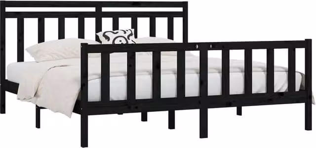 Berkfield Home Beautiful Bed Frame in Black Solid Pine, W/D/H: 200 x 200 x 206 cm – 1