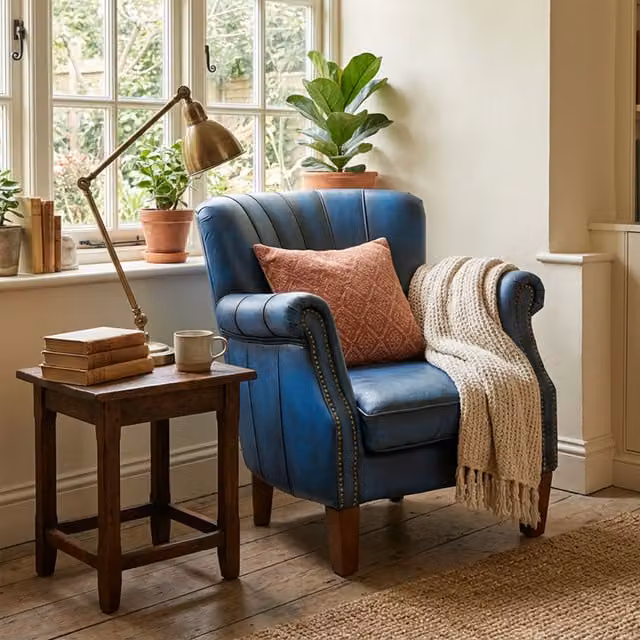 FDS Lancaster Classic Leather Armchair in Blue