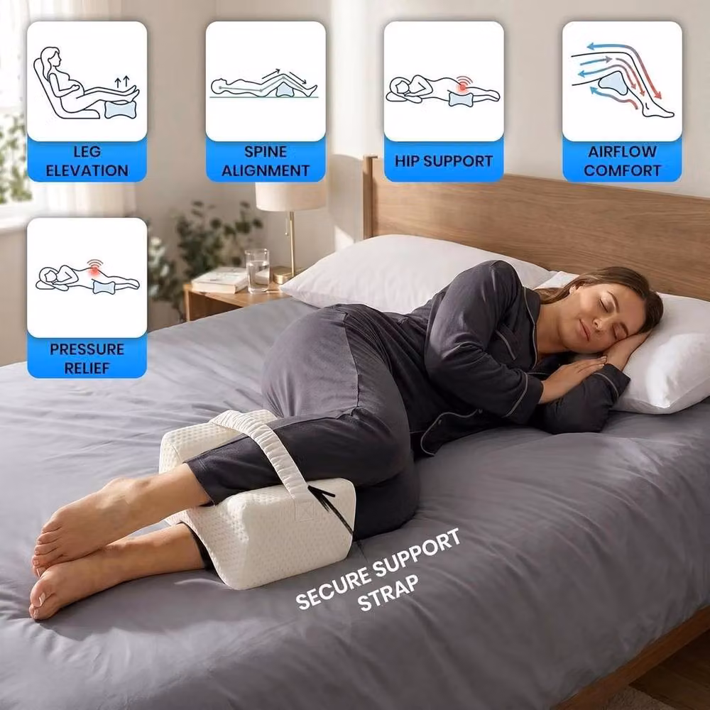 Kelvenix Contoured Memory Foam Side Sleeper Pillow for Hip and Knee Joint Pain in Beige – 4