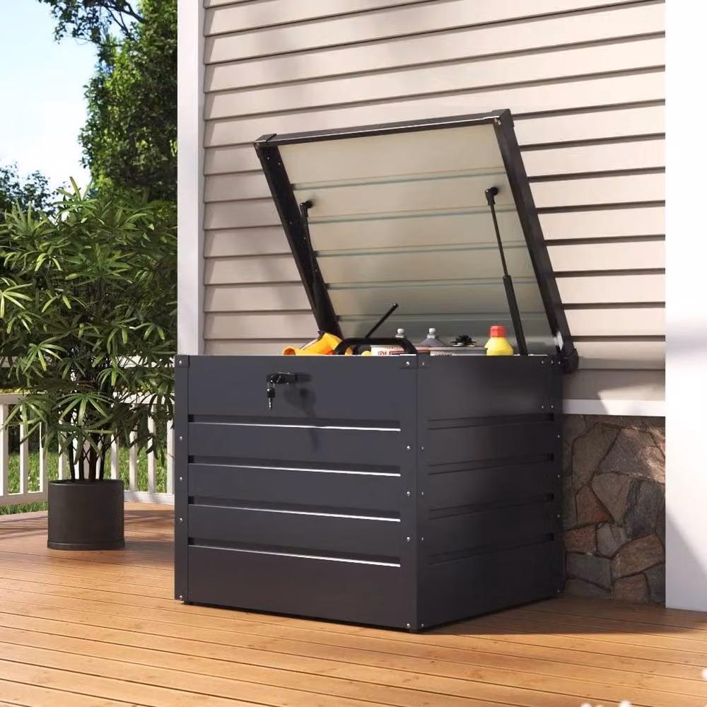 KORVIXA 200L Large Outdoor Garden Storage Box in Grey, W/D/H: 100 x 100 x 63 cm – 4