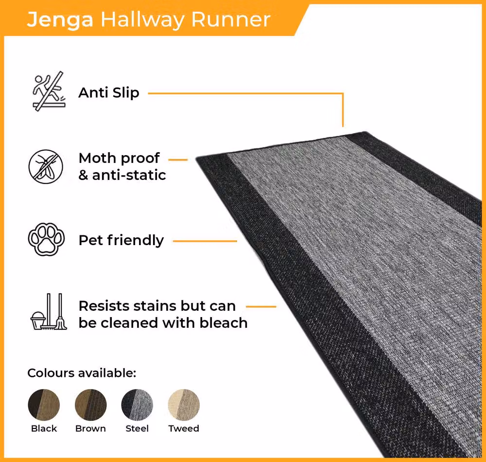 runrug Jenga Hallway Carpet Runner Rug in Dark Grey, W: 80 cm, L: 300 cm – 3